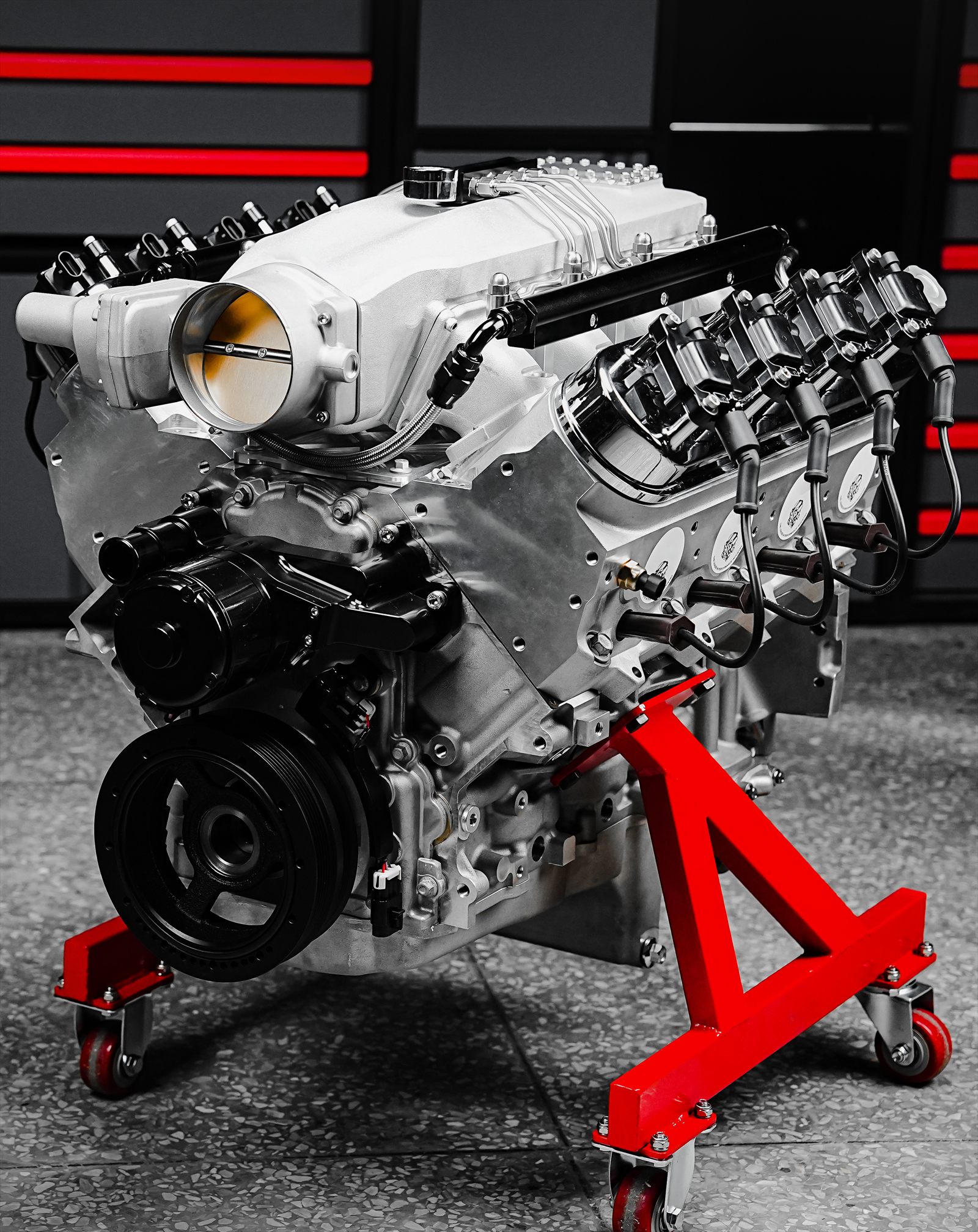 Complete V8 engine on stand