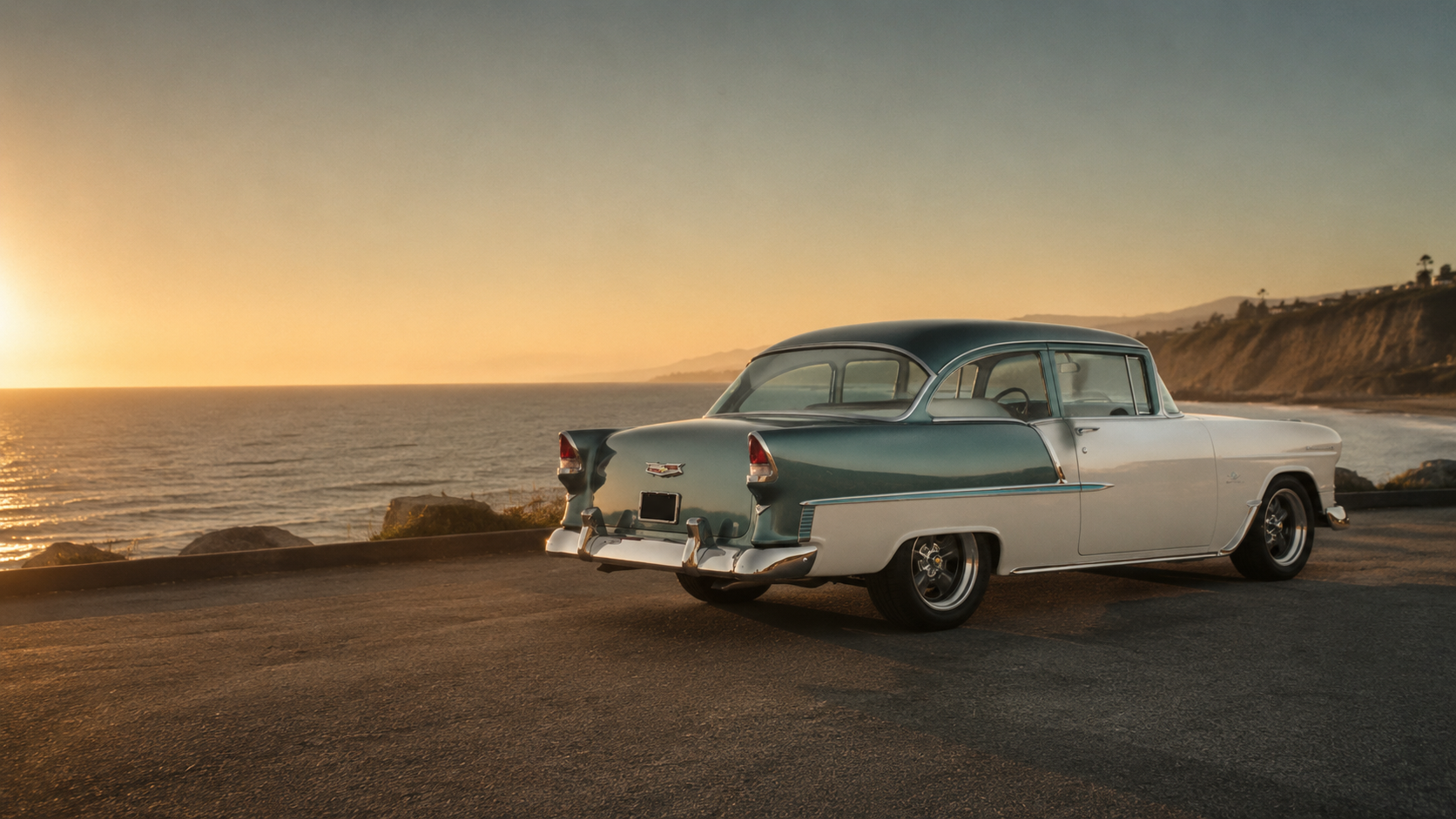 Classic performance car at sunset